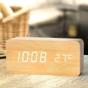 Digitaler LED-Wecker aus Holz, 3 Alarme, Stromversorgung über USB und Batterie, Thermometer, Sprachsteuerung, 3 Helligkeitsstufen, 12/24 Std., 15,5 x 7 x 4 cm 2