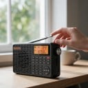 Digitálne prenosné rádio 7,8 x 3,6 x 15 cm FM LW SW a MW s Bluetooth a MP3 z TF karty s budíkom a nabíjaním USB-C v čiernej farbe 6