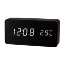 Digitalt LED-vækkeur i træ med 3 alarmer, USB-strøm og batteri, termometer, stemmestyring, 3 lysstyrkeniveauer, 12/24 timer, 15,5 x 7 x 4 cm 9