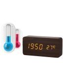 Digitalt LED-vækkeur i træ med 3 alarmer, USB-strøm og batteri, termometer, stemmestyring, 3 lysstyrkeniveauer, 12/24 timer, 15,5 x 7 x 4 cm 3