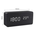 Digitalt LED-vækkeur i træ med 3 alarmer, USB-strøm og batteri, termometer, stemmestyring, 3 lysstyrkeniveauer, 12/24 timer, 15,5 x 7 x 4 cm 4