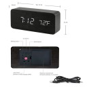Digitalt LED-vækkeur i træ med 3 alarmer, USB-strøm og batteri, termometer, stemmestyring, 3 lysstyrkeniveauer, 12/24 timer, 15,5 x 7 x 4 cm 8