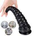 Dildo anais de massagem em borracha preta com ventosa em forma de tentáculo tamanho L 23 x 7,3 cm à prova de água fácil de limpar embalagem discreta 4