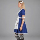 Disfarce de boneca de terror para adultos Vestido azul com avental branco com manchas de sangue Meias riscas e tiara Algodão e poliéster 8