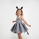 Disfraz de cebra para niña Vestido con falda de tul y patrón a rayas Diadema con orejas Cola Satén y encaje Negro y blanco Para carnaval 2