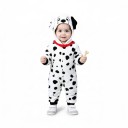 Disfraz de dálmata para niños Mono con capucha Orejas y cara de perro Cuello rojo Franela Blanca y negra Unisex Para carnaval y Halloween 3
