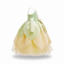 Disfraz de princesa para niña Vestido largo con pétalos y rosa Mangas de brazo Algodón y poliéster con tul Verde y amarillo Para carnaval 8