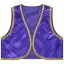 Disfraz de príncipe árabe para niños Chaleco de mezclilla dorado para niños Chaleco abierto con ribete dorado Cosplay fiesta y disfraz 8
