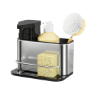 Dispensador de sabão 3 em 1 em aço inoxidável com organizador para esponjas e escovas Suporte de cozinha para a pia com bomba 19×18×13 cm 2