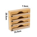 Distributore di pellicola da cucina con scatola in bambù Legno chiaro Ritagliatore di pellicola Porta sacchetti e sacchi Organizzatore da cucina 4 rulli 2