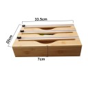 Distributore di pellicola da cucina con scatola in bambù Legno chiaro Taglierina per pellicola Supporto per sacchetti e sacchi Organizzatore da cucina 3 rotoli 6