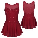 Dívčí baletní šaty bez rukávů s kamínky a sukní, síťovaný dekolt, nylon polyester elastan, taneční trikot pro balet a gymnastiku 8