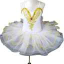Dívčí baletní šaty s nabíranou tylovou sukní, zlatá výšivka a flitry na živůtku, polyester, kostým pro balet a taneční vystoupení 1