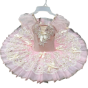 Dívčí baletní tutu šaty s krajkovou výšivkou, kamínky a mašlemi, polyester, růžové, na balet a vystoupení tanečních kroužků 1