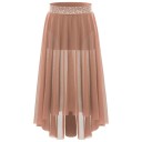 Dívčí dlouhá taneční sukně s kamínkovým páskem a vícevrstvým průsvitným tylem, polyester, na balet, gymnastiku a vystoupení 5