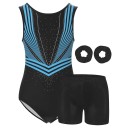 Dívčí gymnastický set body s geometrickým paprskovým potiskem, kraťasy a 2 gumičky do vlasů, polyester a elastan, na sport 2
