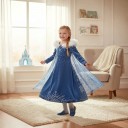 Dívčí kostým ledové princezny Šaty s kapucí a kožíškem Dlouhé rukávy Potisk sněhových vloček Polyester Modrá a bílá Na karneval 2