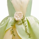 Dívčí kostým princezny Dlouhé šaty s okvětními lístky a růží Návleky na paže Bavlna a polyester se sítovinou Zelená a žlutá Na karneval 10