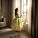 Dívčí kostým princezny se sadou doplňků Šaty s lístky a růží Korunka a hůlka Rukavice i šperky Bavlna a polyester Zelená a žlutá 8