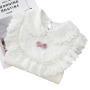 Dívčí krajková košile s límečkem a dlouhým rukávem Bílá elegantní halenka z bavlny a polyesteru Výstřih do O Zapínání na knoflík za krkem 5