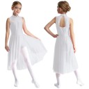 Dívčí taneční dres se stojáčkem, kamínky na živůtku a dlouhou síťovanou sukní, materiál nylon, polyester a elastan, na lyrický tanec 4