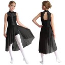 Dívčí taneční dres se stojáčkem, kamínky na živůtku a dlouhou síťovanou sukní, materiál nylon, polyester a elastan, na lyrický tanec 3