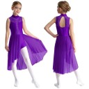 Dívčí taneční dres se stojáčkem, kamínky na živůtku a dlouhou síťovanou sukní, materiál nylon, polyester a elastan, na lyrický tanec 6