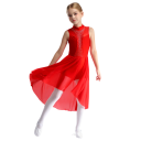 Dívčí taneční dres se stojáčkem, kamínky na živůtku a dlouhou síťovanou sukní, materiál nylon, polyester a elastan, na lyrický tanec 7