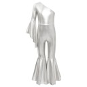Dívčí taneční overal s asymetrickým ramenem, zvonové nohavice a rukáv, metalický materiál polyester s elastanem, na disco a jevištní vystoupení 4