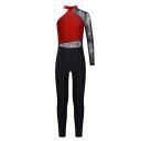 Dívčí taneční overal s dlouhým rukávem a síťovinou s kamínky, asymetrický stojáček, materiál polyester, na gymnastiku a tanec 8