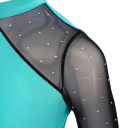 Dívčí taneční overal s dlouhým rukávem a síťovinou s kamínky, asymetrický stojáček, materiál polyester, na gymnastiku a tanec 10