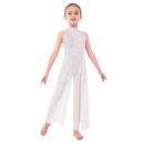 Dívčí taneční overal s krajkovým živůtkem a širokými nohavicemi, jumpsuit s halterkou z nylonu pro lyrický a moderní tanec i vystoupení 1