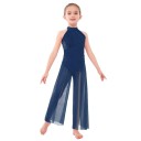 Dívčí taneční overal s krajkovým živůtkem a širokými nohavicemi, jumpsuit s halterkou z nylonu pro lyrický a moderní tanec i vystoupení 2