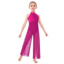 Dívčí taneční overal s krajkovým živůtkem a širokými nohavicemi, jumpsuit s halterkou z nylonu pro lyrický a moderní tanec i vystoupení 6