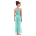 Dívčí taneční overal s krajkovým živůtkem a širokými nohavicemi, jumpsuit s halterkou z nylonu pro lyrický a moderní tanec i vystoupení 7