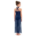 Dívčí taneční overal s krajkovým živůtkem a širokými nohavicemi, jumpsuit s halterkou z nylonu pro lyrický a moderní tanec i vystoupení 8