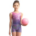Dívčí taneční sada body bez rukávů s třpytivým ombré efektem, kraťasy a 2 gumičky do vlasů, polyester a elastan, na gymnastiku 4