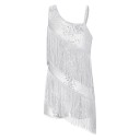 Dívčí taneční šaty s flitry a vrstvenými třásněmi, asymetrická ramínka s kamínky, materiál polyester, na latinu a vystoupení 3