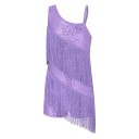 Dívčí taneční šaty s flitry a vrstvenými třásněmi, asymetrická ramínka s kamínky, materiál polyester, na latinu a vystoupení 2