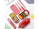 Dobbelt lag bento box til mad med skillevæg Låg med blomsterdesign og sideclips Kapacitet 750 ml Af plast 16,8 x 8,3 x 7,4 cm 5