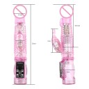 Dobbelt transparent vibrator med kaninhovedstimulator og 2 rotationstilstande og 10 vibrationstilstande til G-punkts- og vaginalmassage. 23x3,3 cm diskret emballage. 3