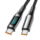 Dobbelt USB C hurtigopladerkabel 100W 5A 1m nylonflettet LED-display hurtig dataoverførsel 480Mbps QC 4.0 20V digital strømindikator 2