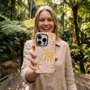 Dobbeltlags etui til iPhone 16e Abstrakt blomsterdesign Creme med orange og pink Slagfast og ridsefast 3