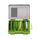 Dobbeltsidet kompakt plastikkasse med fiskegrej 14 x 10,5 x 3,2 cm. Organisator til kroge, madding og snor. Bærbar opbevaringskasse til fiskeudstyr. 2
