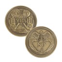 Dobbeltsidet metalmønt 4 x 4 x 0,3 cm med ja- og nej-inskriptioner på hver side. Erindringsmønt, der hjælper med beslutningstagning. Ja- og nej-samlermønt i metal. 1