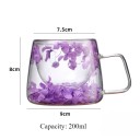 Dobbeltvægget glas krus 200 ml med blomsterdesign 9 × 8 × 7,5 cm krus med håndtag til kaffe te mælk gennemsigtigt drikkekrus 6