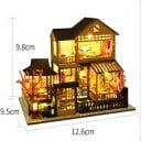 Dockhus 12,6 x 9,5 x 9,8 cm Mini träbyggsats utan tak med LED-belysning Möbler och instruktioner Kreativ DIY-dekoration 6