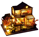 Dollhouse 12.6 x 9.5 x 9.8 cm Mini Wooden Construction Kit Without Roof with LED Lighting Furniture and Instructions Creative DIY Decoration 1