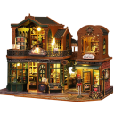 Dollhouse Bookstore 23.5 × 17.2 × 18.3 cm Miniature House with Light Wooden Construction Kit with Furniture and Accessories Creative DIY Set 1