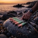 Δολώματα για καλαμάρια 8 εκ. Σετ 5 τμχ. Φωσφορίζουσες τεχνητές γαρίδες με φτερά και κορώνα από αγκίστρια Πράσινο και πορτοκαλί Για ψάρεμα καλαμαριών 5
